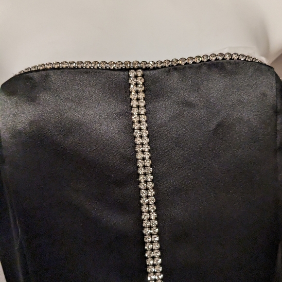 Jessica McClintock Black Prom Dress Vintage 80s Formal Gown Rhinestones  Satin 4 - Picture 4 of 14